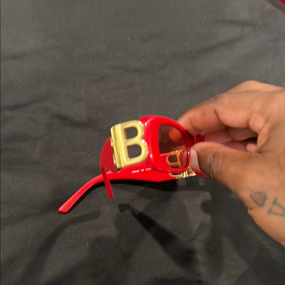 Balenciaga Red Sunglasses with Gold Accents
